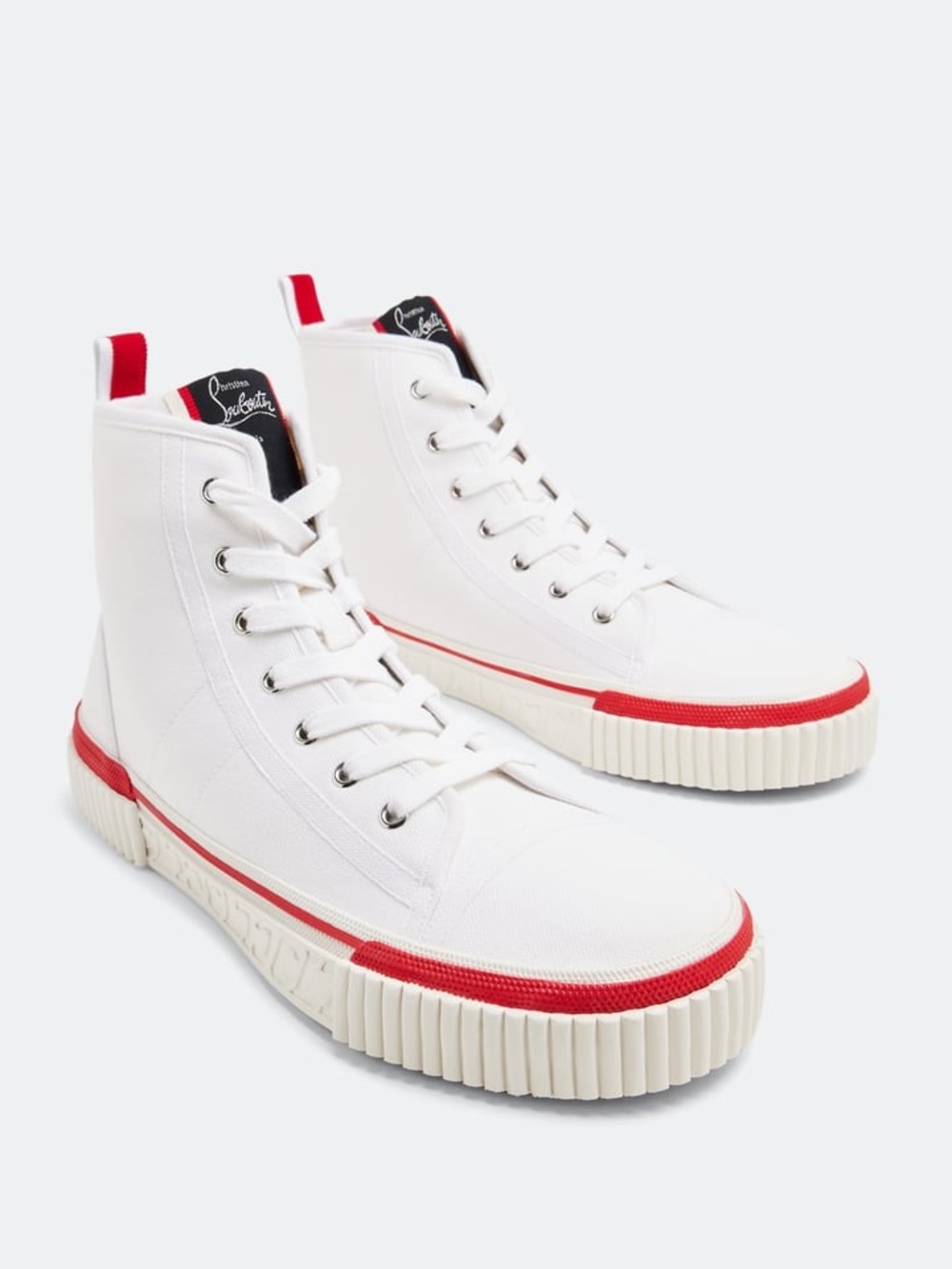 Christian Louboutin Men’s White High-Top Sneakers with Red Trim